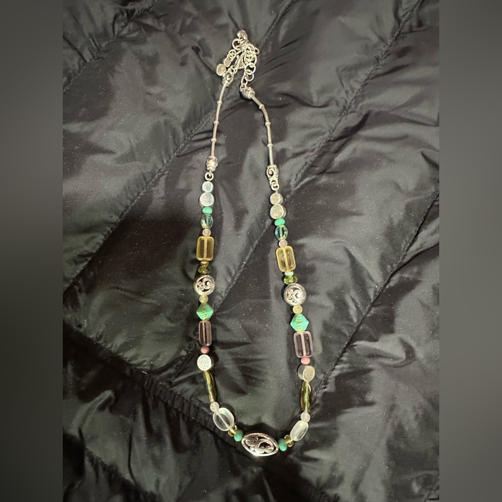 VINTAGE BRIGHTON SILVER TONE MULTI COLOR GEM STONE NECKLACE